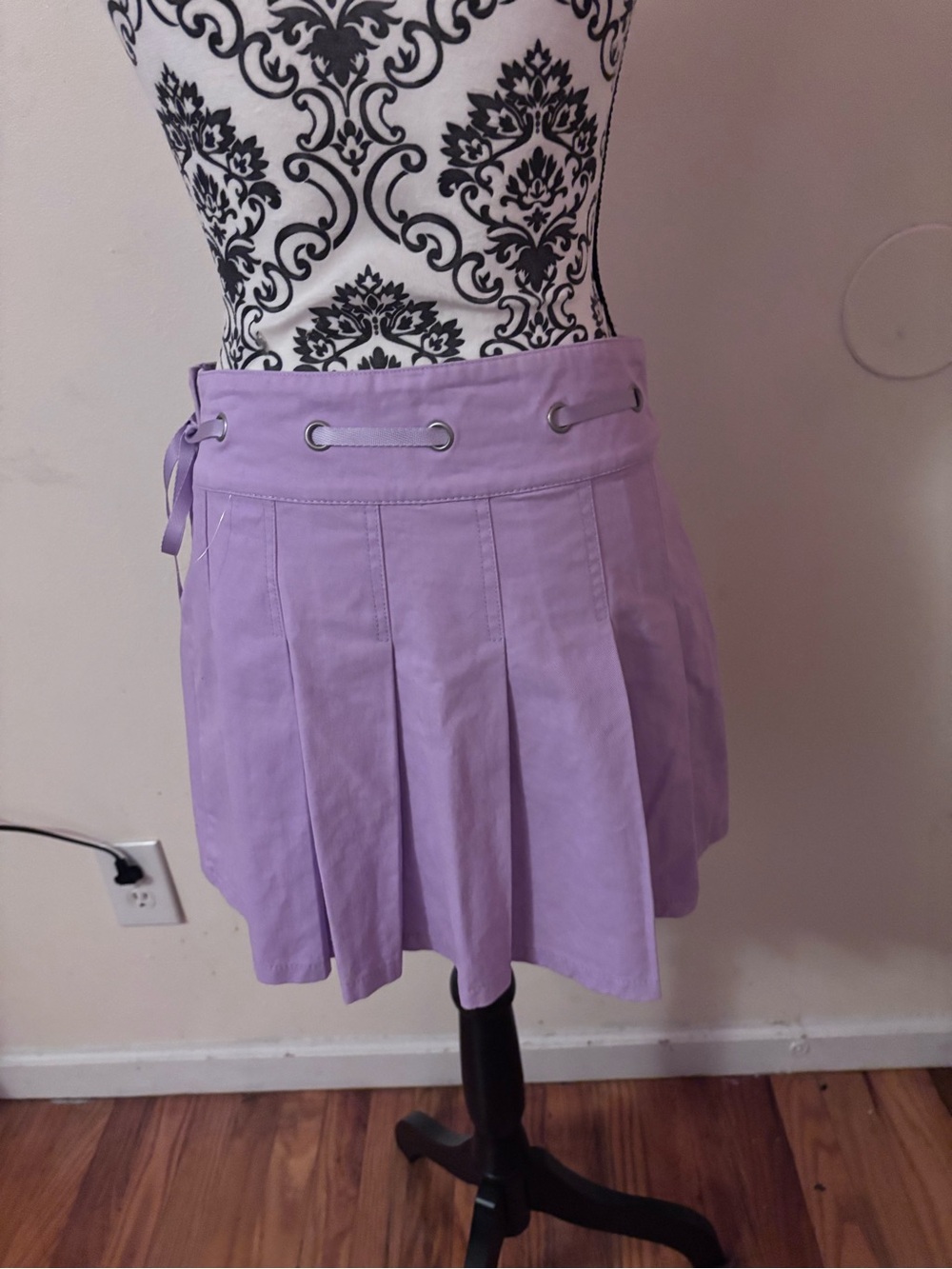 Forever 21 Lilac Pleated Mini Skirt with Grommet Lace-Up Waist